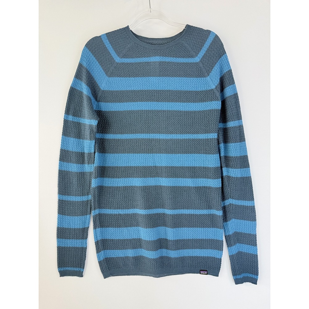 Patagonia Capilene Air Crew Men XL Blue Teal Striped Merino Wool Sweater 36516